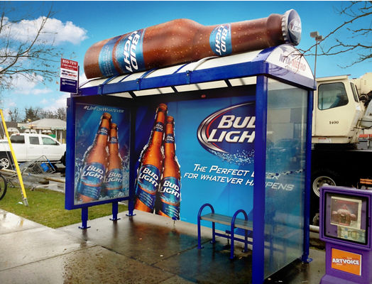 Bud Light bus shelter advertisement on Lamar Advertising inventory