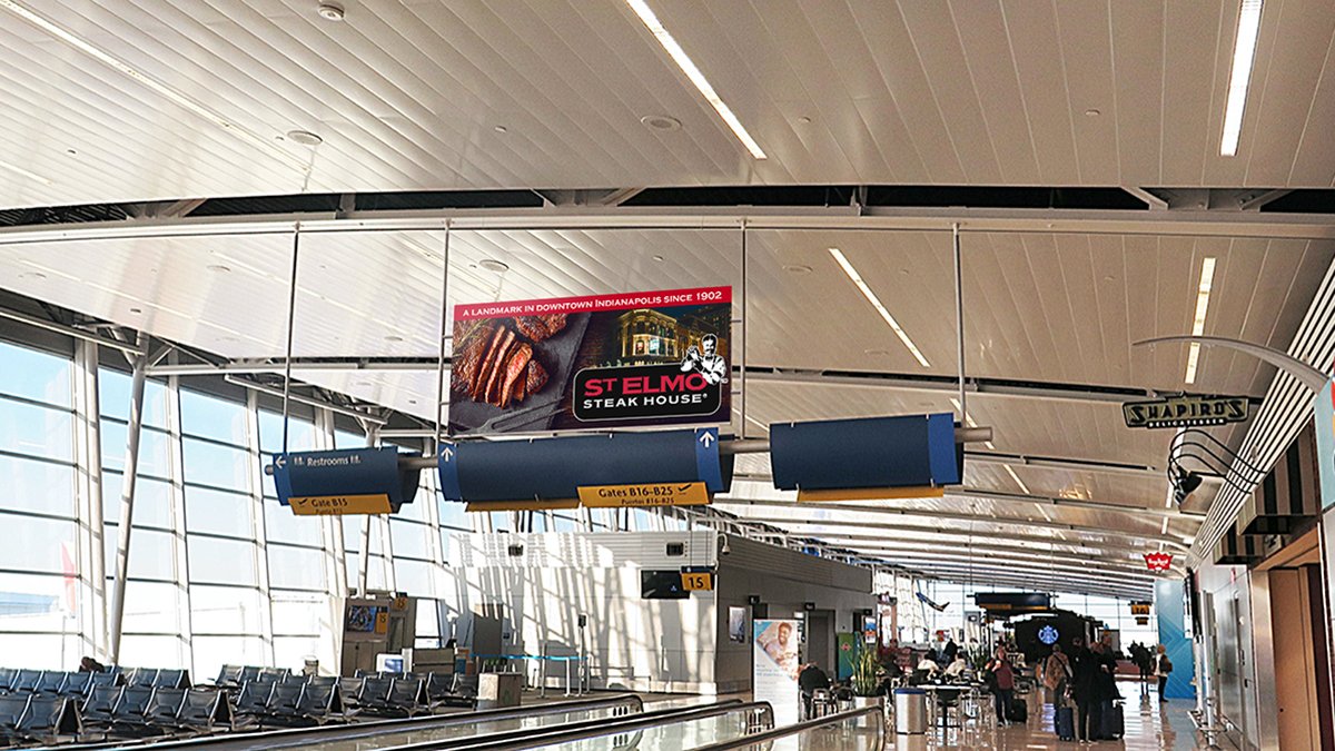 St. Elmo Steak House Digital display in Indianapolis Airport on Lamar Advertising Inventory