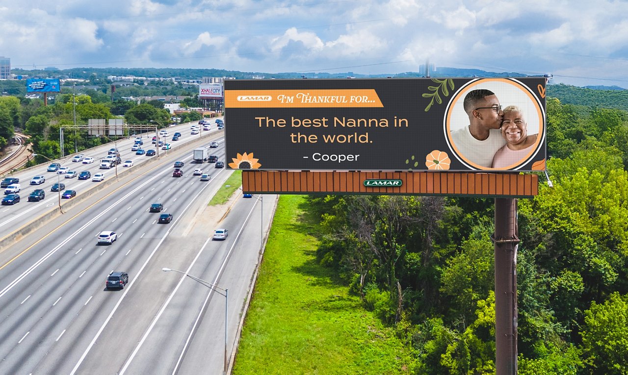 Share a message of gratitude on a Lamar digital billboard this holiday season - free of charge.