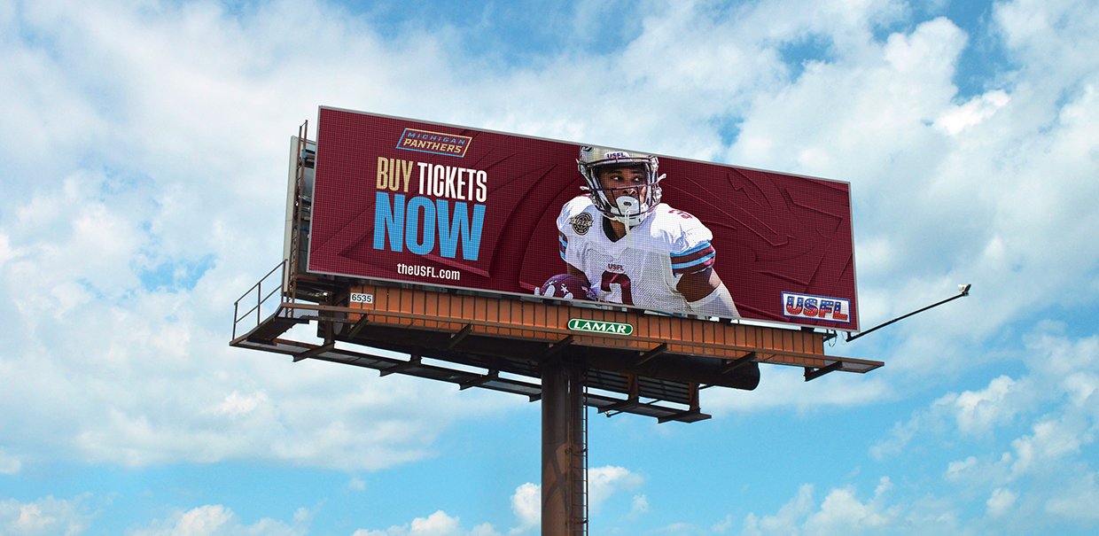 USFL billboard encourages consumers to buy tickets 