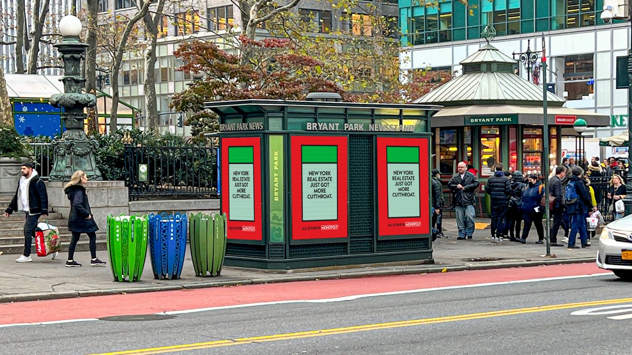 Lamar Advertising and Monopoly digital advertisement in Bryant Park, New York 