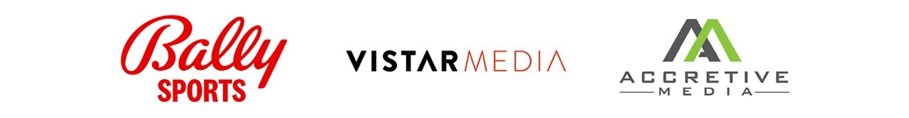 Logos for Bally Sports, VISTAR Media, and Accretive Media