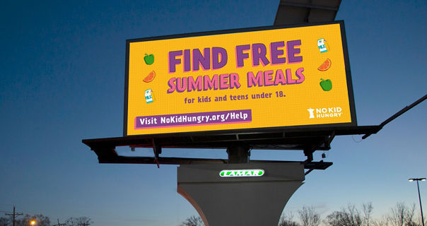 No Kid Hungry digital billboard PSA on Lamar Advertising inventory