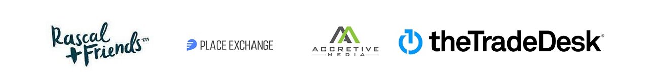 Logos for Rascal + Friends, Place Exchange, Accretive Media, and theTradeDesk