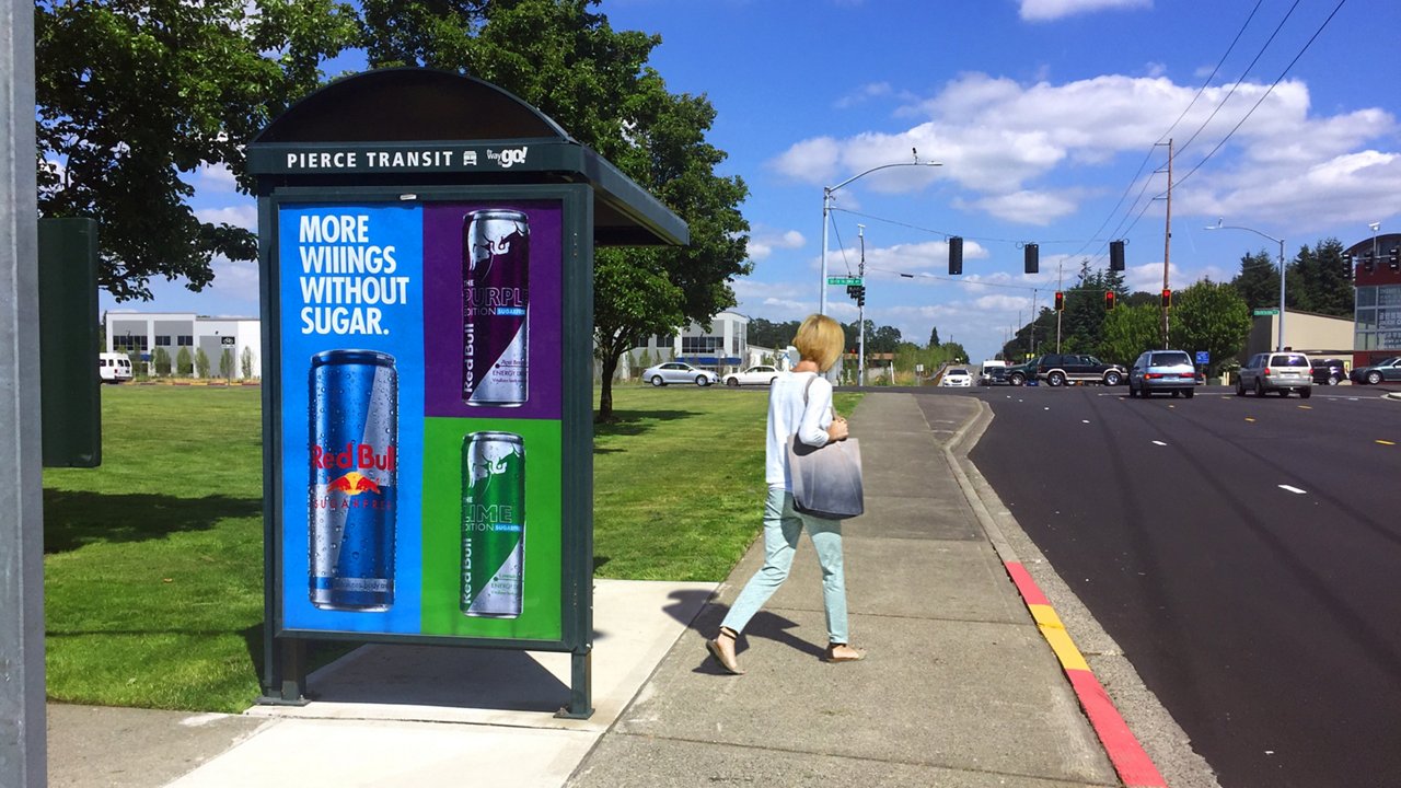 Shelter advertising for Red Bull on Lamar Advertising inventory