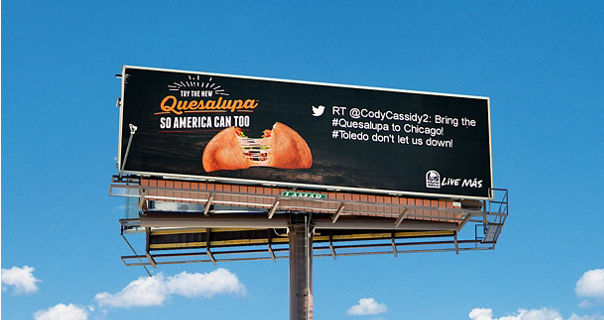 Taco Bell Quesalupa Tweet on Lamar Digital Billboard