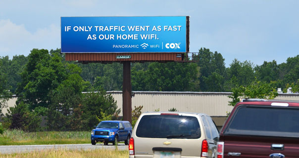 Cox WiFi and traffic time comparison on a Lamar Digital Billboard