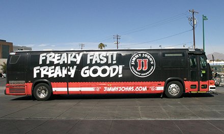 Jimmy John's advertisement on Lamar Advertising inventory on a bus in Tucson