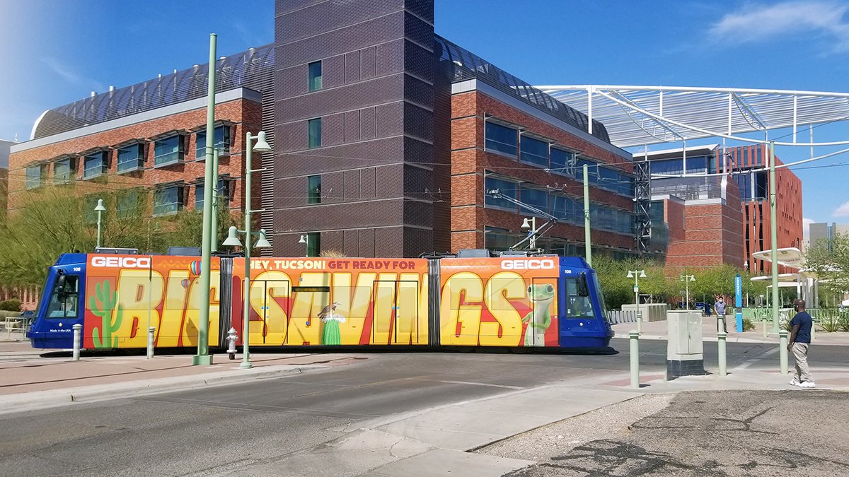 Geico bus transit ad in Tucson on Lamar Advertising inventory