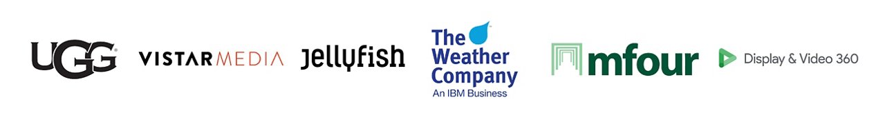 Logos for UGG, VISTAR Media, Jellyfish, The Weather Company, mFour, Display & Video 360