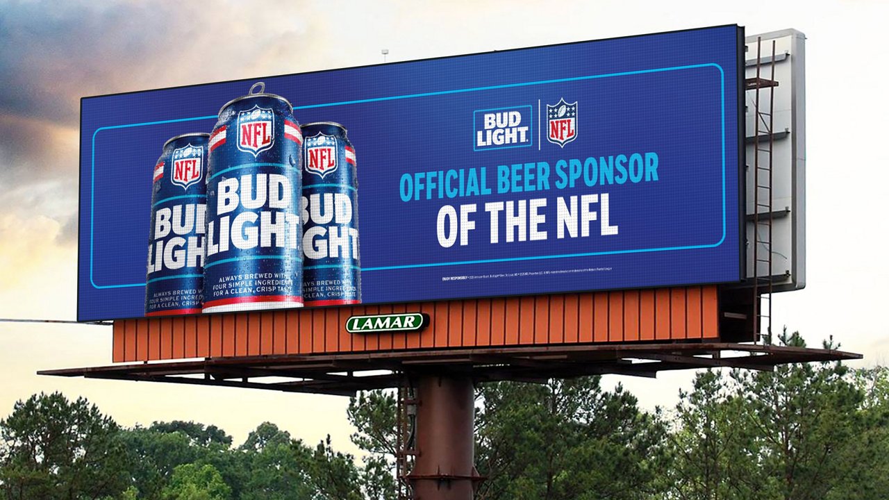 Budlight NFL creative on Lamar billboard