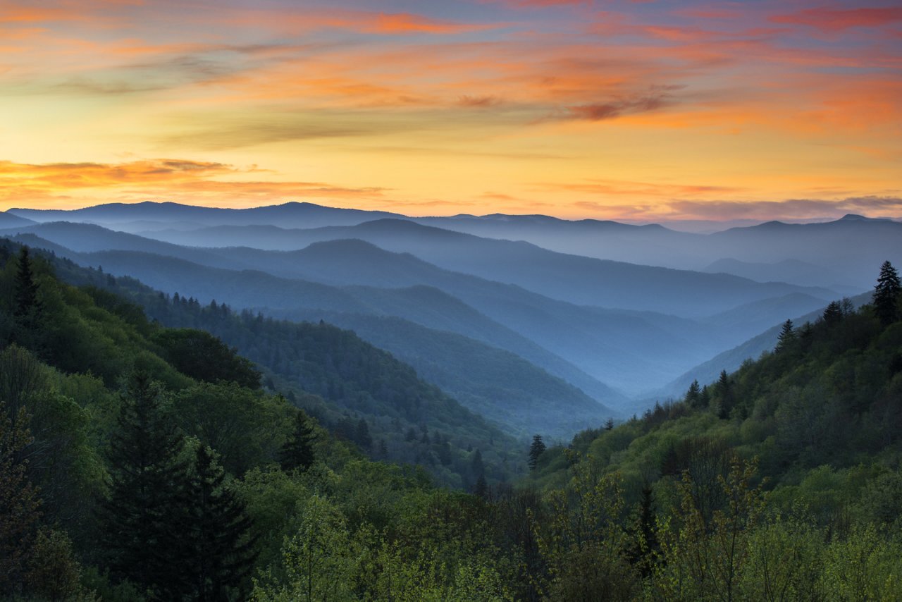 sunset over mountains