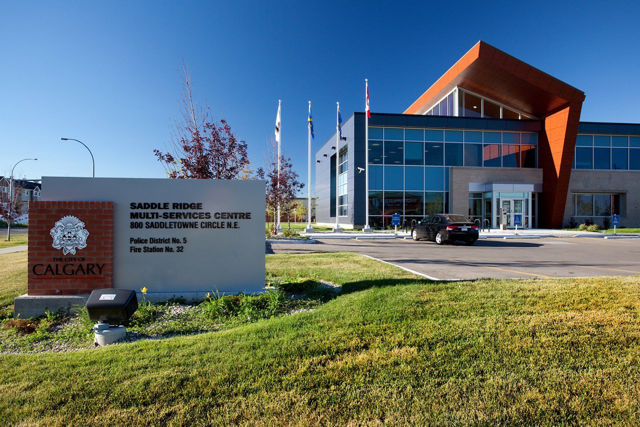 Exterior view of the Saddle Ridge Multi-Services Centre building