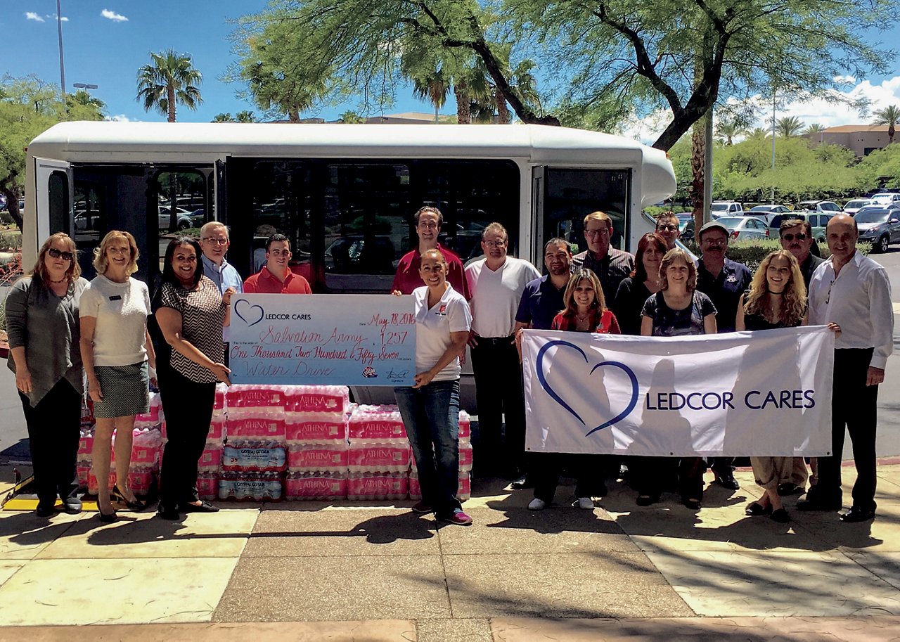 Employees in Nevada collecting bottled water and raising funds for the Salvation Army.