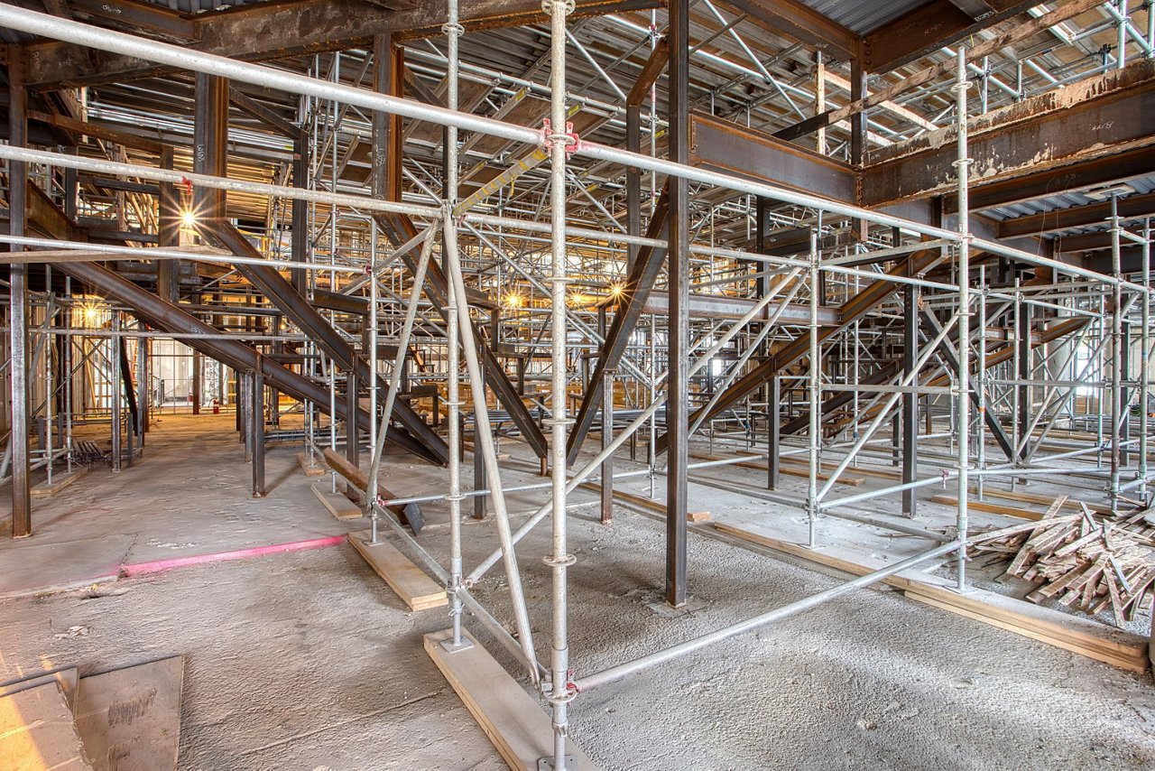 A interior shot of the Globe Theatre Construction site