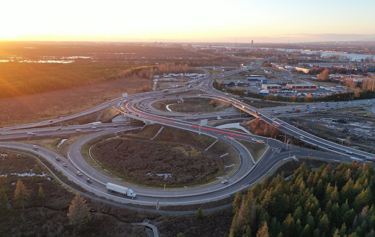 aerial view of a highway interchange