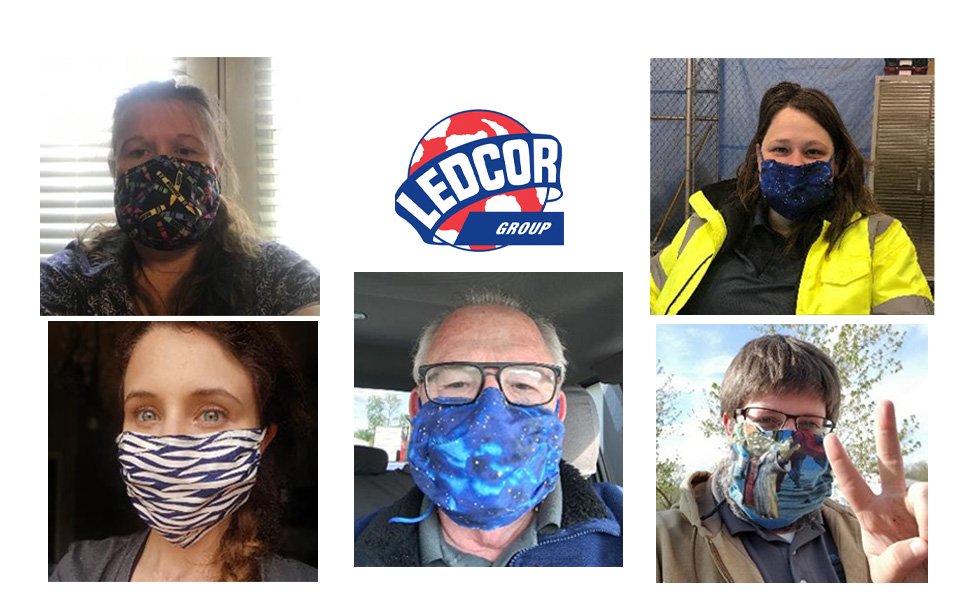 Ledcor employees wearing homemade masks