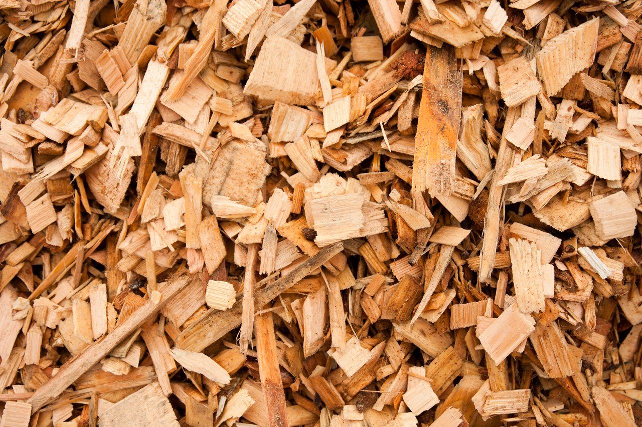 Large pile of large wood chips