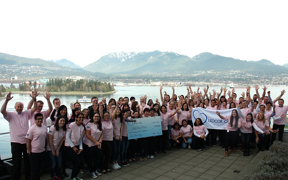 Pink Shirt Day at Ledcor Raises Over $6,300 for Kids Help Phone