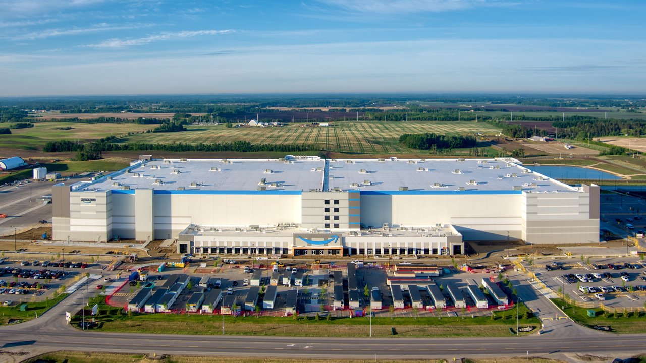 Sky shot of innovative mult-level logistics facility