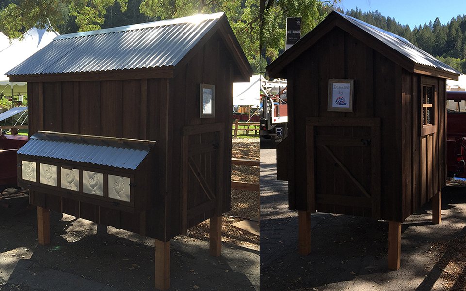 Side and back view of the chicken coop custom-built by Ledcor.