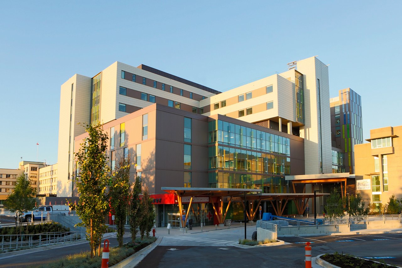 Wide shot of institutional facility