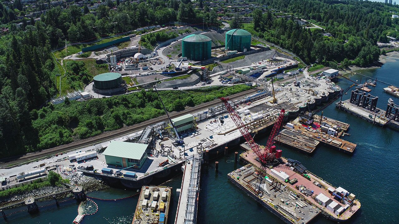 Skyshot of port with large boats at dock