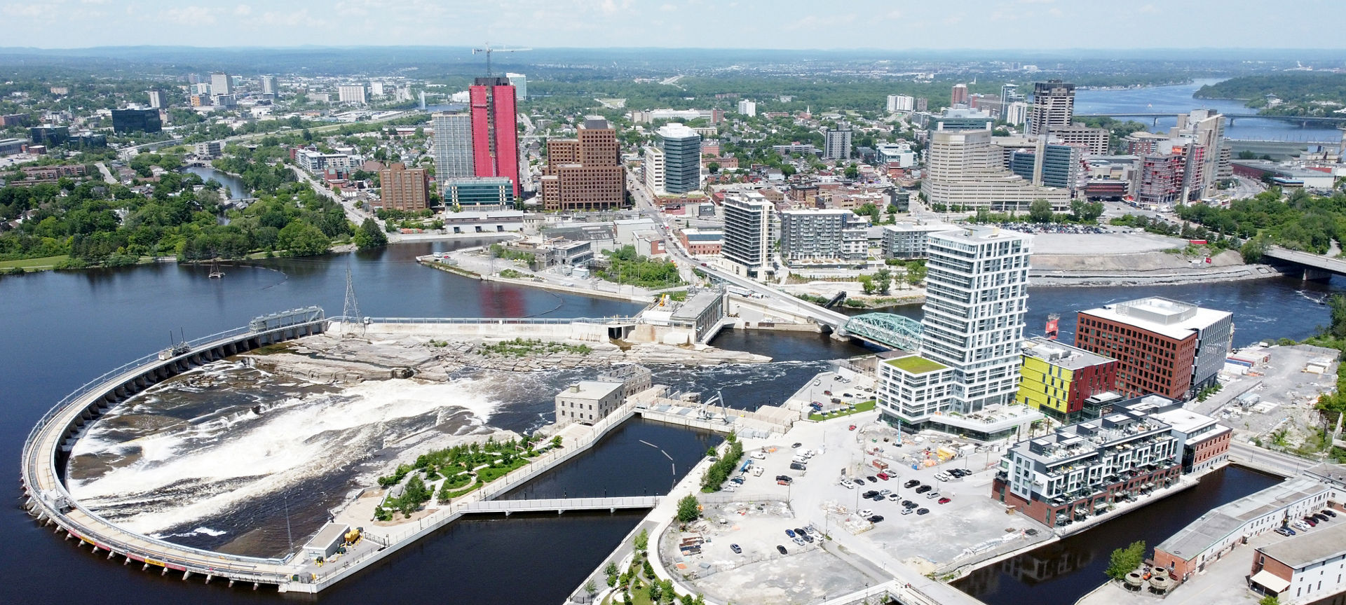 An aerial shot of the Zibi master planned community