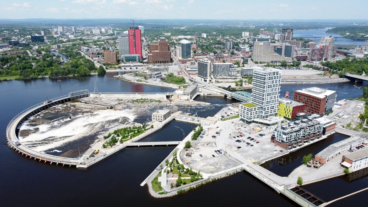 An aerial shot of the Zibi master planned community