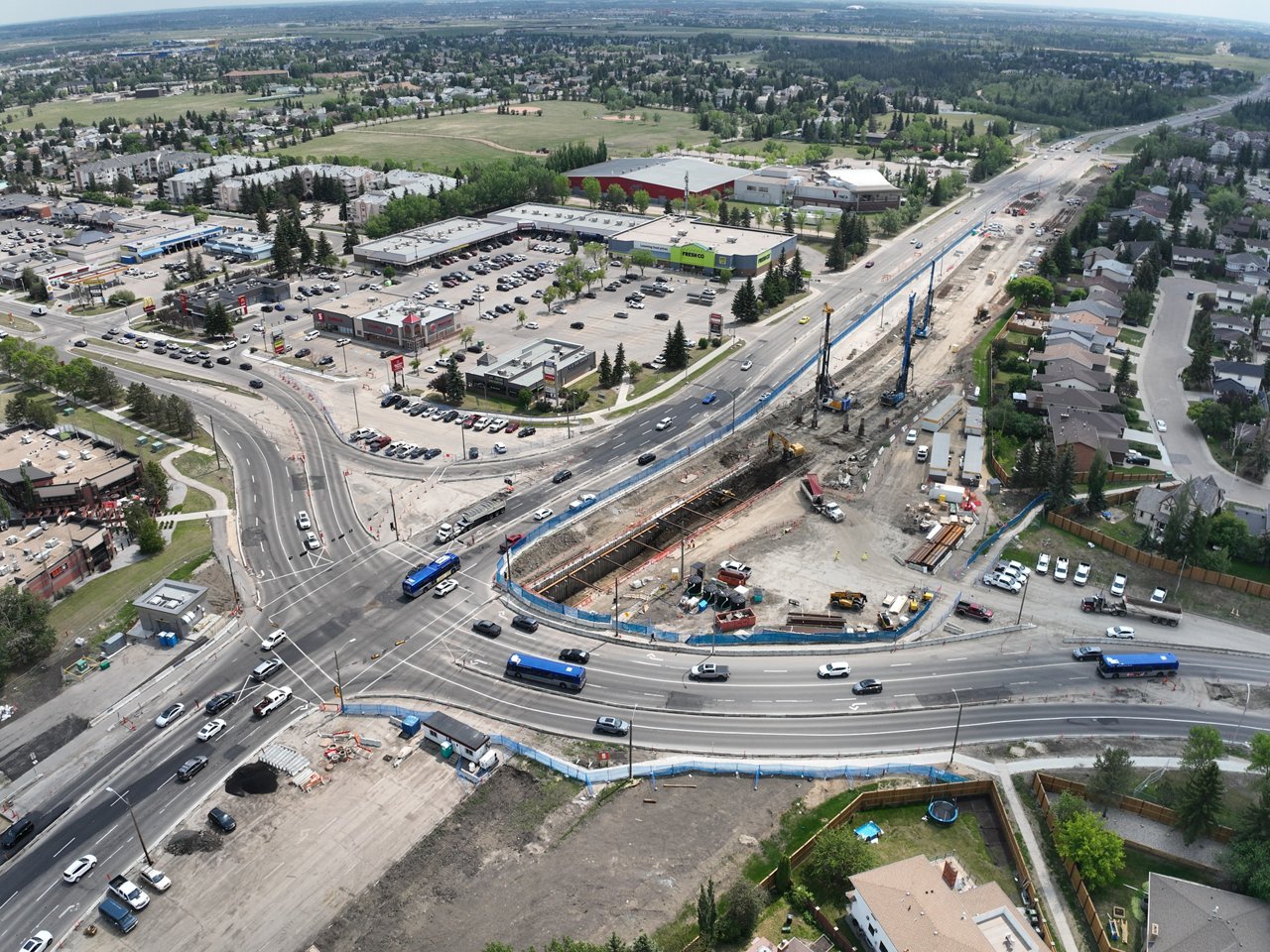 An aerial photo of the Capital Line South LRT Extension construction site