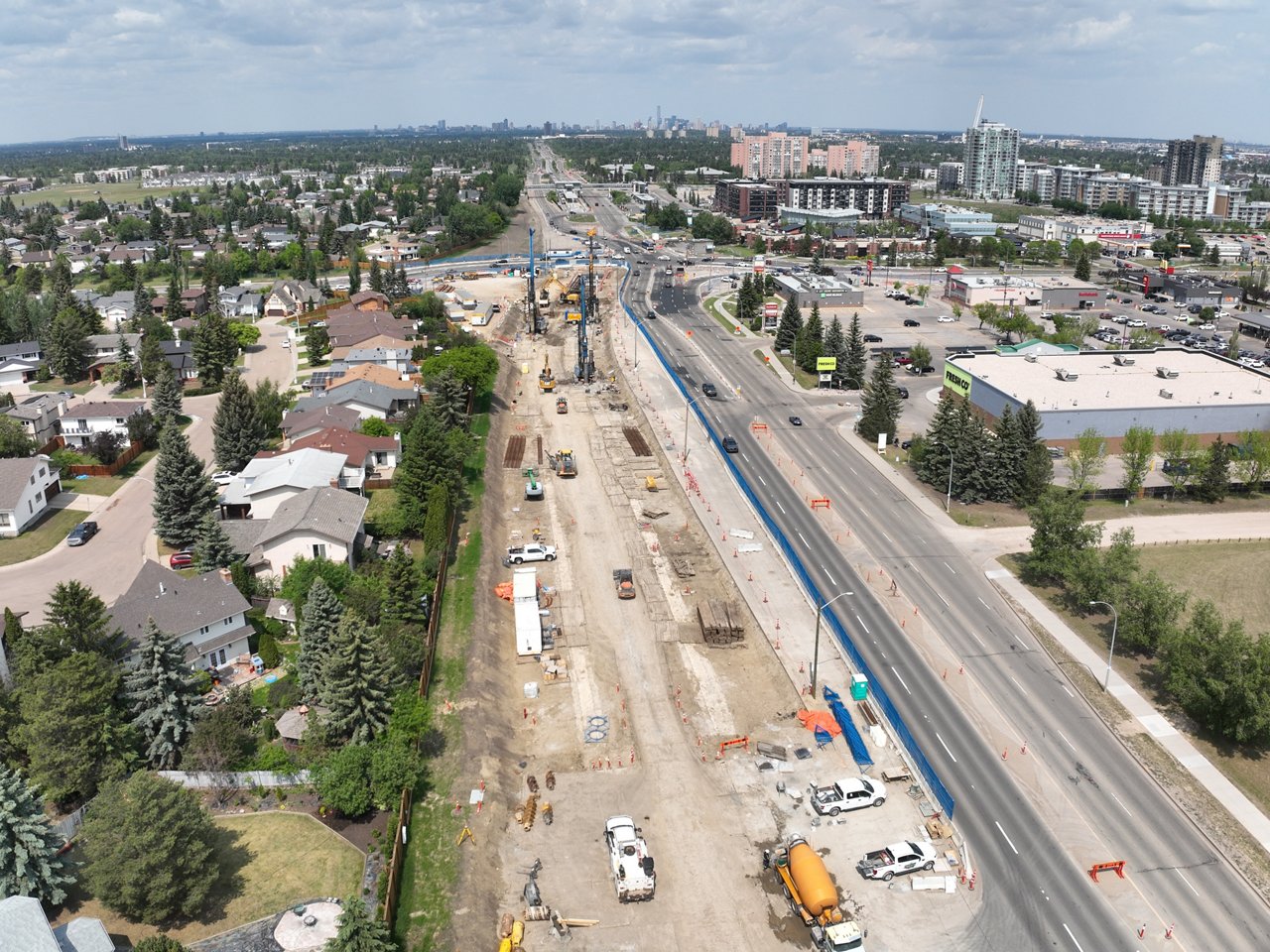 An aerial photo of the Capital Line South LRT Extension construction site