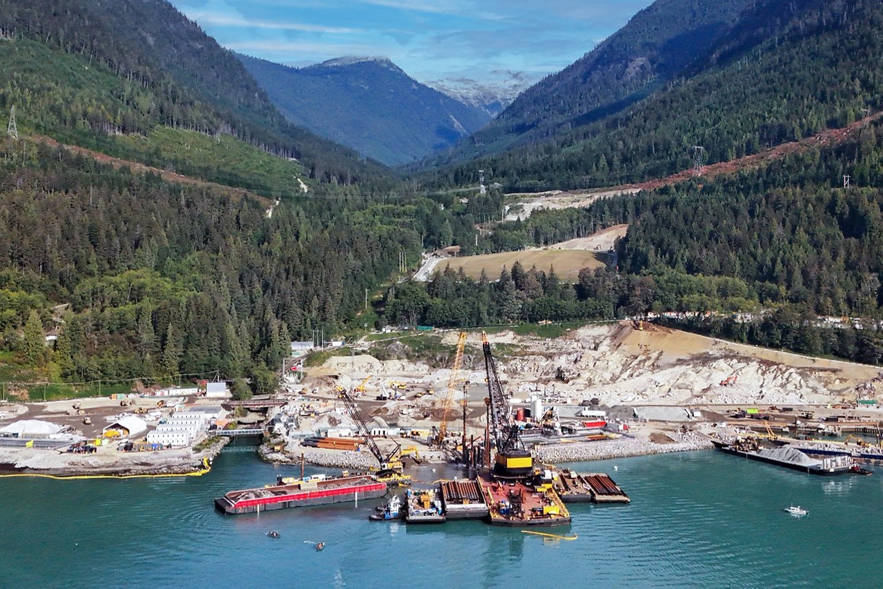 An aerial shot of the Woodfibre LNG Site