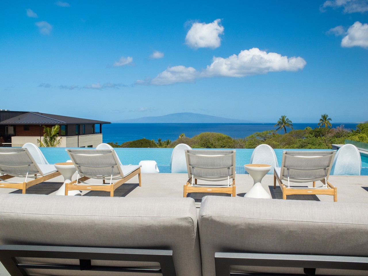 The view from one of the seats facing the outdoor pool at Lai Loa