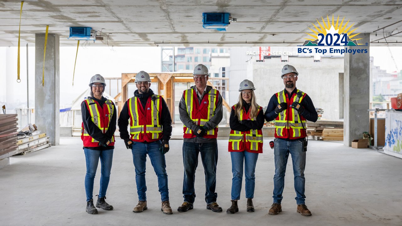 BC Top Employers 2024 award logo over a photo of Ledcor workers