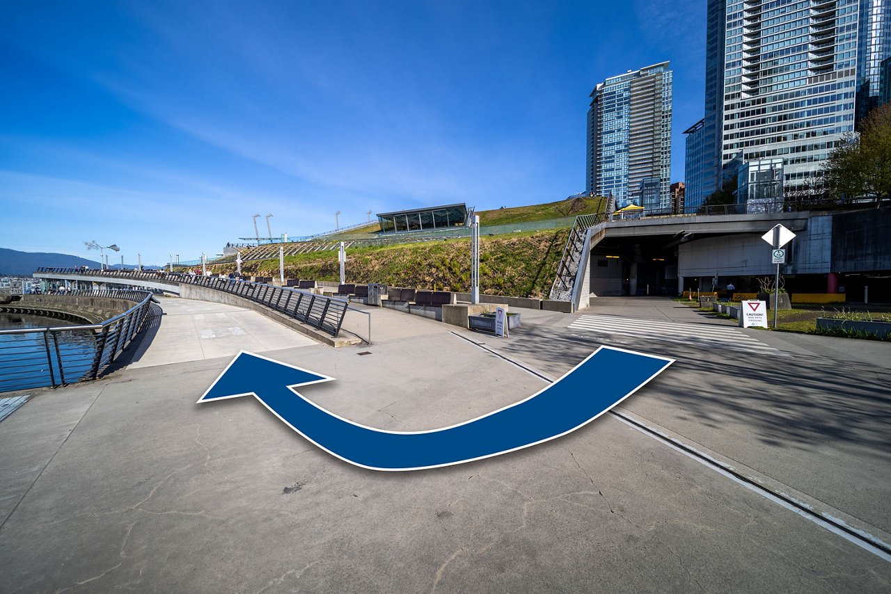 North Entrance Parkade with directional arrow