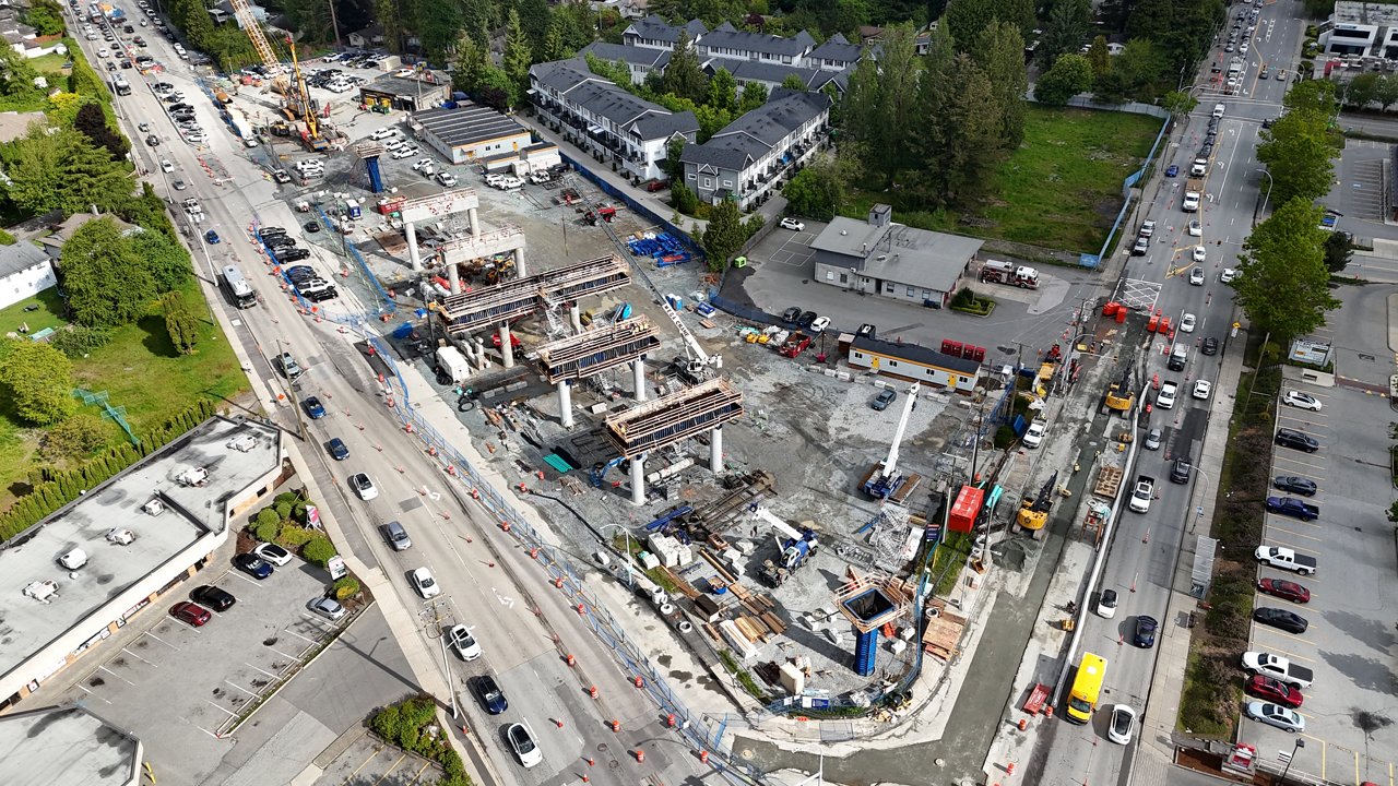 Construction progress at 152 Street Station aerial photo