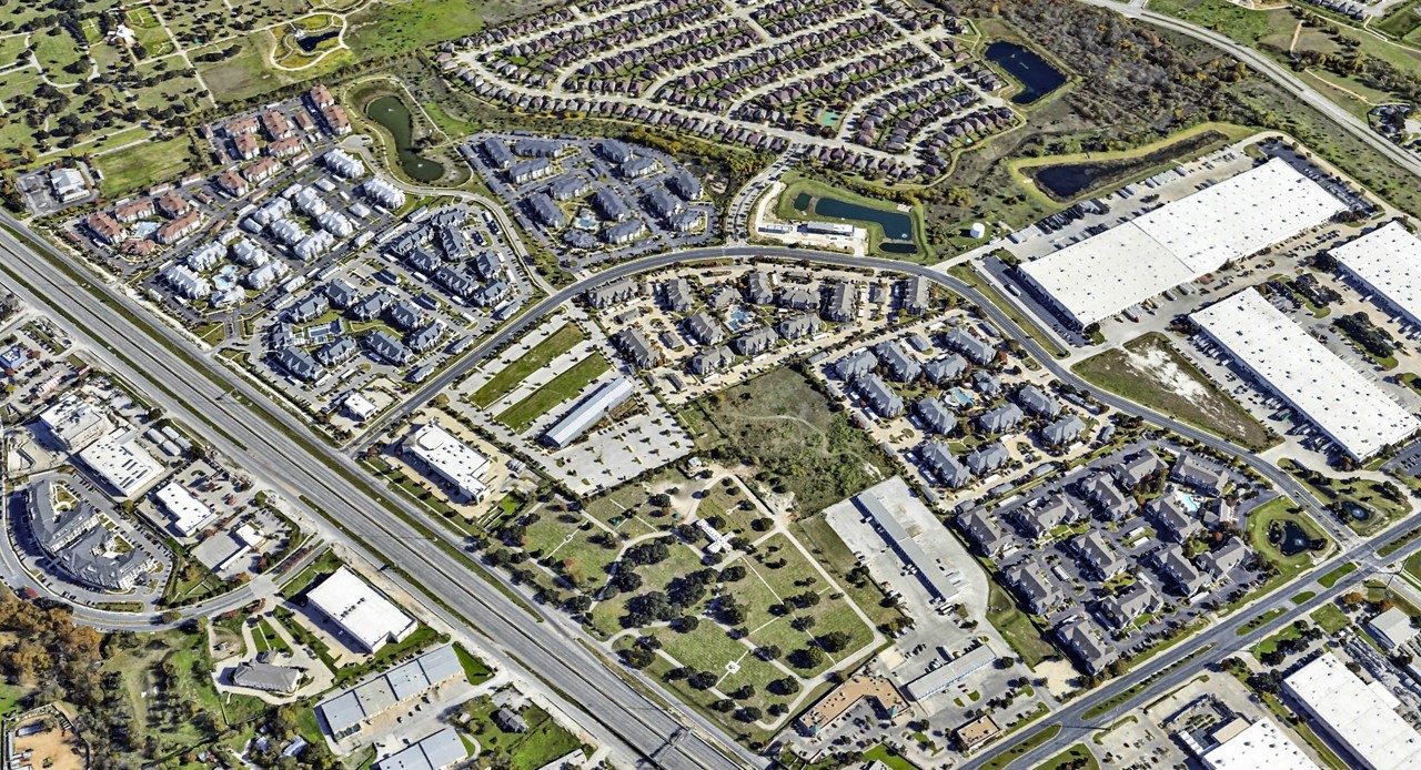 A screenshot of the Techridge Masterplan from Google Earth Satellite view