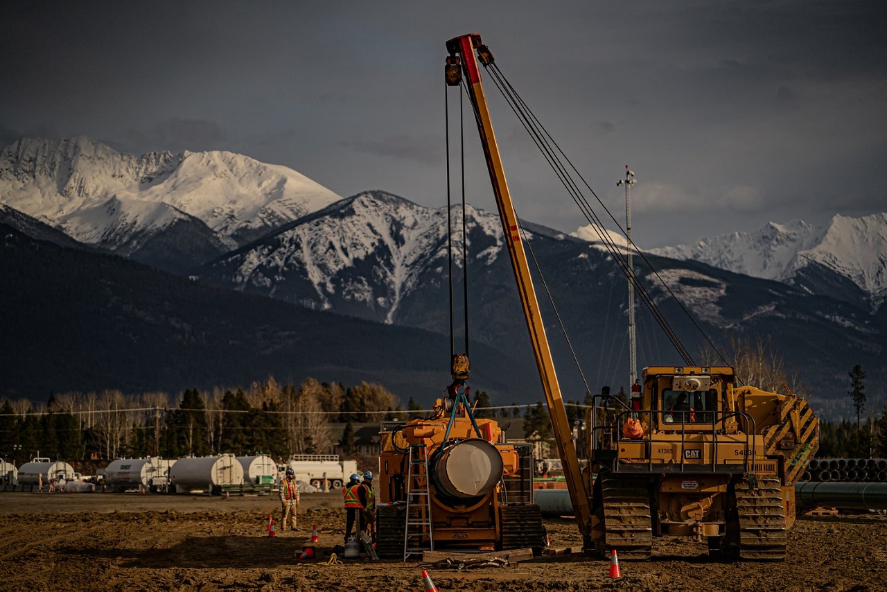 Heavy construction equipment at work on the Trans Mountain project site