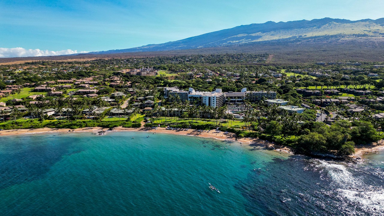An aerial photo of Wailea lands