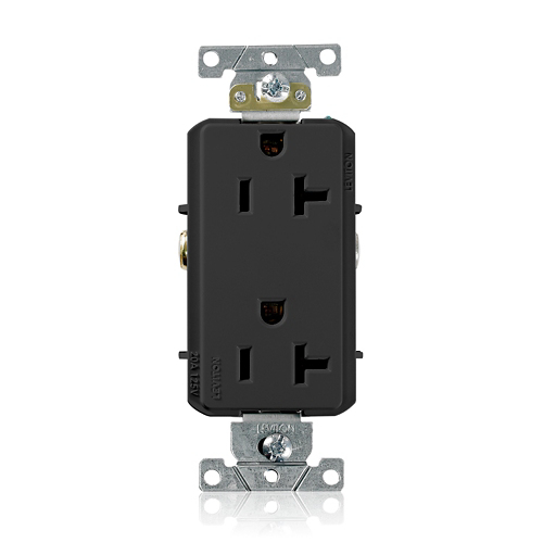 Leviton Decora Plus 20 Amp Industrial Grade Duplex Outlet, Black Leviton Decora Plus 20 Amp Industrial Grade Duplex Outlet, Black