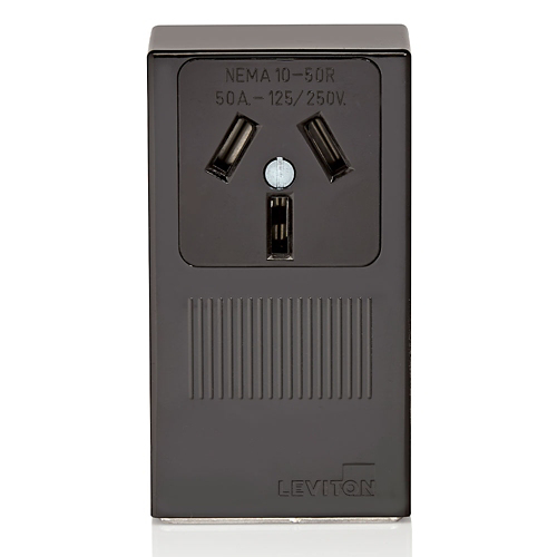 Leviton 50 Amp Single Surface Mounted Single Outlet, Black Leviton 50 Amp Single Surface Mounted Single Outlet, Black