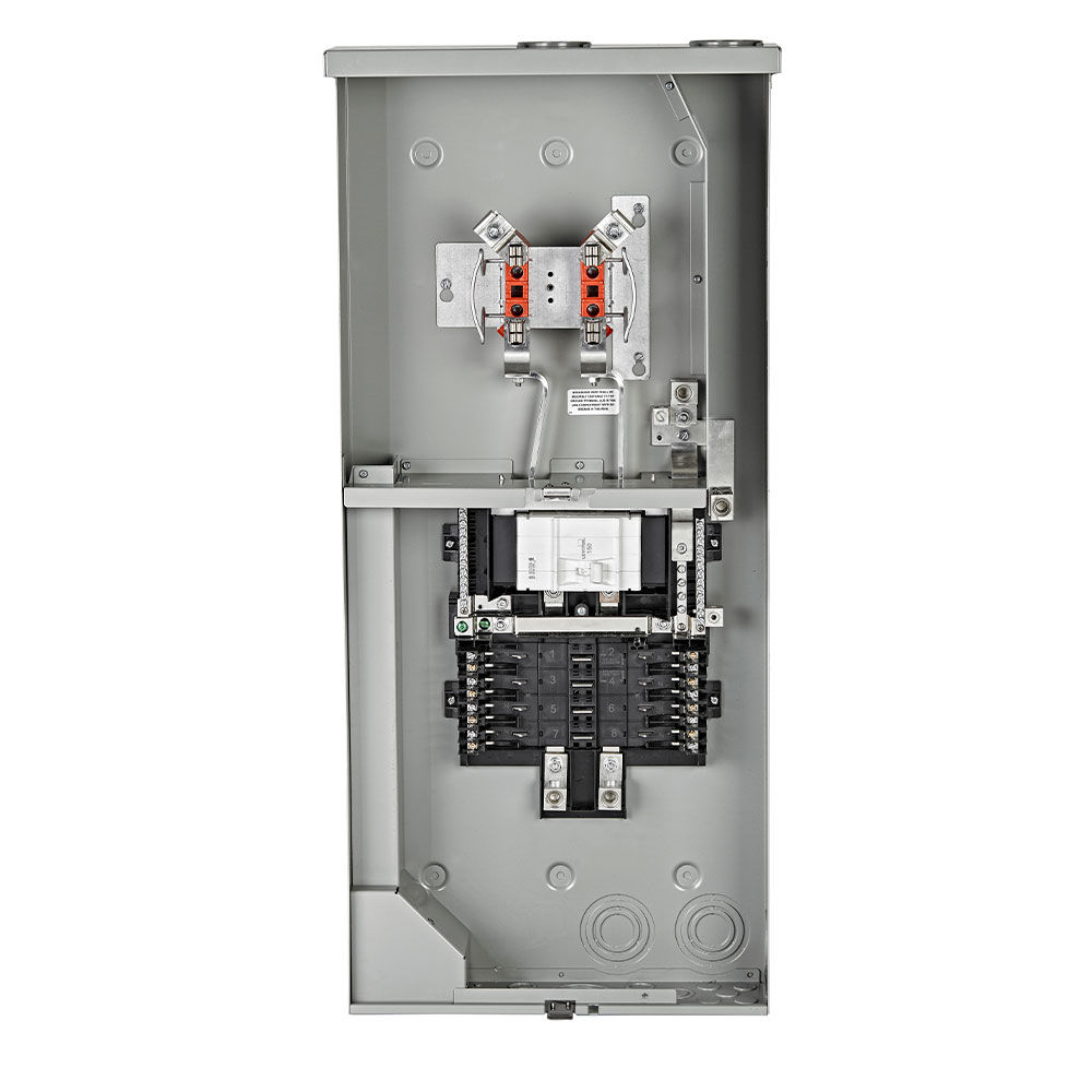 Leviton 200 Amp Outdoor Meter Main Combo, 8 Spaces, Ringless with Internal Trough