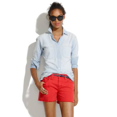 Denim Cutoff Shorts in Scarborough Red