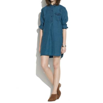 Indigo Linen Long-Sleeve Tunic Dress in Ultramarine