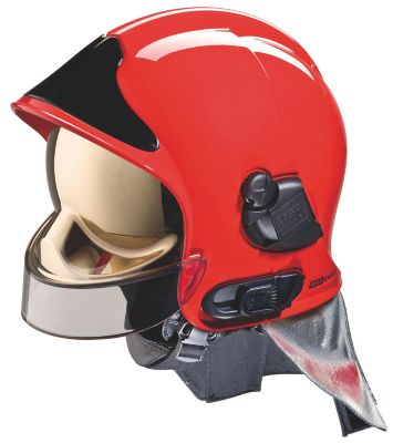 Casque sapeurs-pompiers F2XR jaune fluo MSA - Avec masque responder,  signalisation grise SP et support de lampe