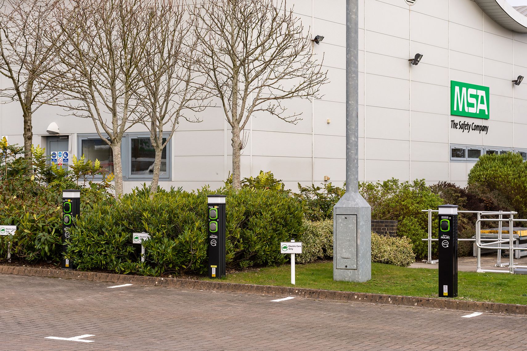 Car charging stations at MSA Devizes, UK