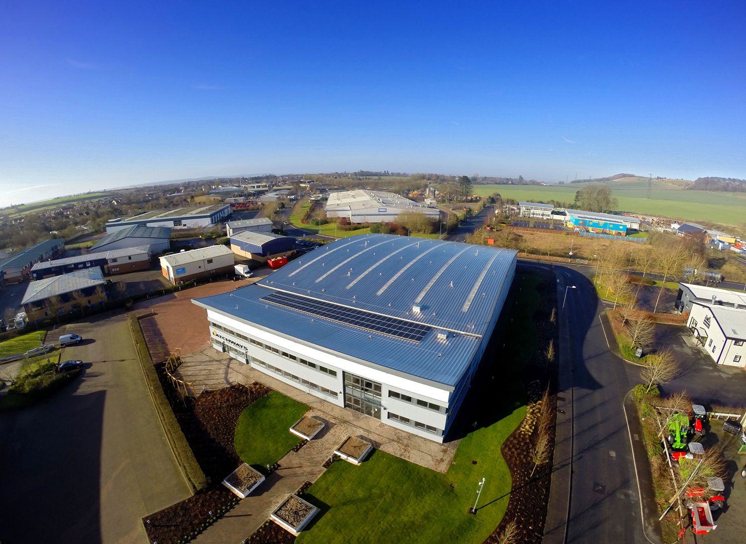 The MSA Devizes facility with solar panels, as seen from overhead