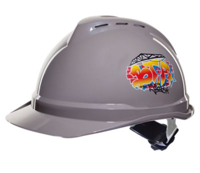 hard hats with company logo