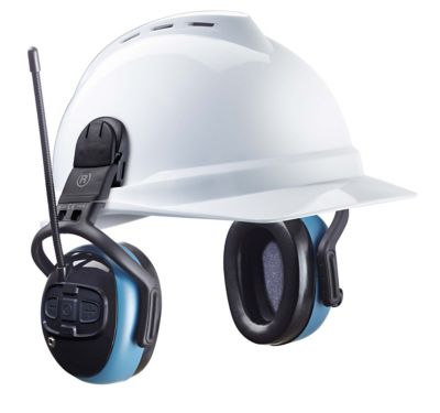 Hard hat with store built in earmuffs