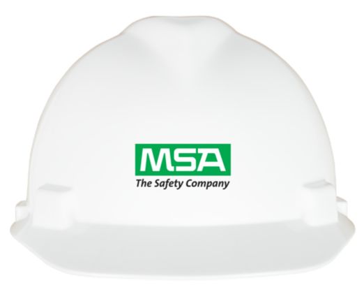 A mockup of a personalized hard hat from MSA Logo Express